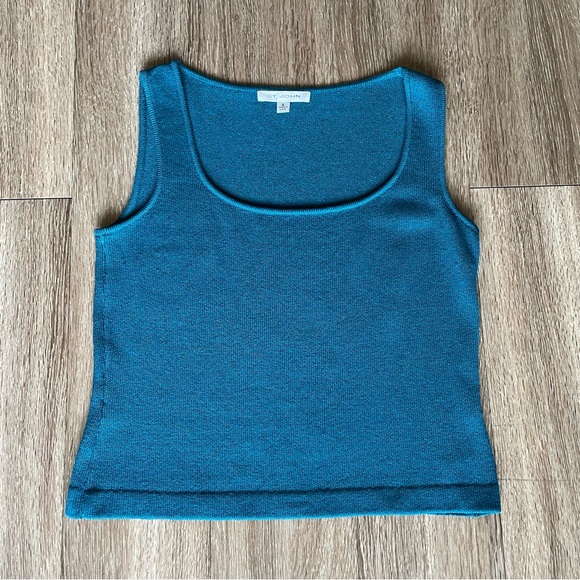 St. John Collection Santana Knit Teal Blue Shell Tank Wool Rayon Silk Sleeveless - Picture 6 of 15